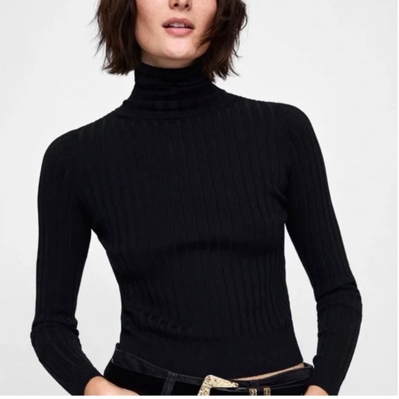 Zara Sweaters - Zara Knit Long Sleeve Turtleneck Black Ribbed Sweater Top